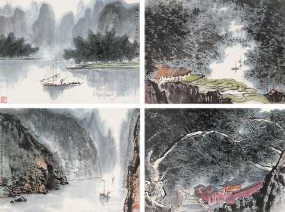 张登堂 戊午（1978年） 山水 四屏